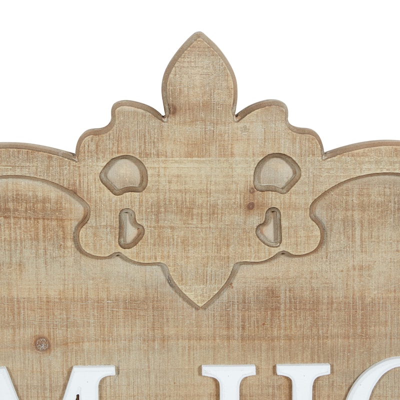 Wood Sign Farm House Wall Decor with Carved Acanthus - Brown - Roche River Decor