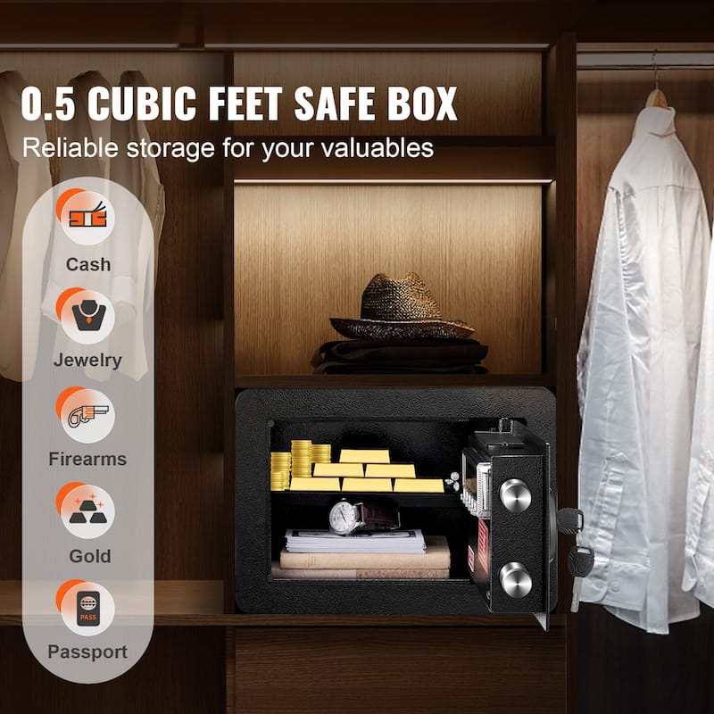 Black Cold-Rolled Carbon Steel Safe with Dual Lock, Alarm and Removable Shelf