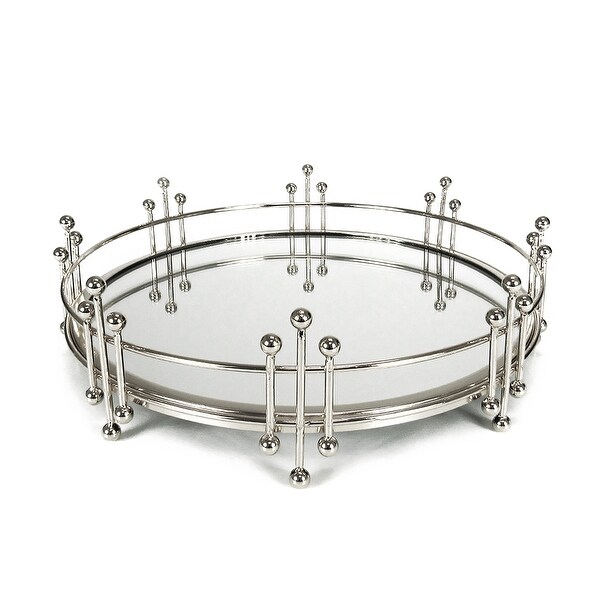 Silver Radiant Round Metal Mirror Decorative Tray Serving Platter