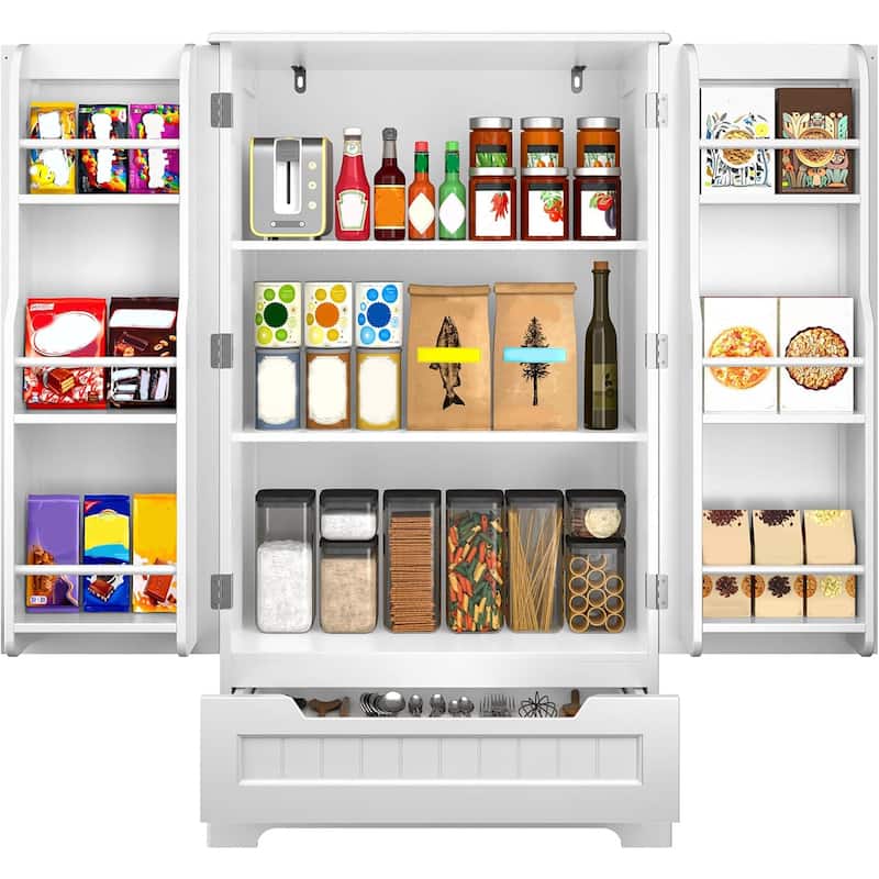 Kitchen Pantry Storage Cabinet, Freestanding Storage with Shelves and 1 Drawer
