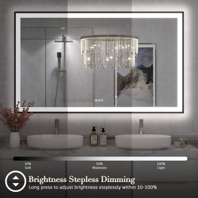 Extra Large Black Frame LED Bathroom Vanity Mirror with 3 Years Warranty and UL Certified