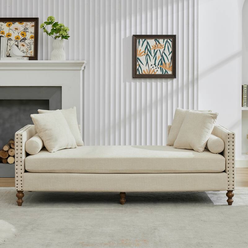 Comfortable Upholstered Chaise Lounge with Various Features for Relaxation - Beige