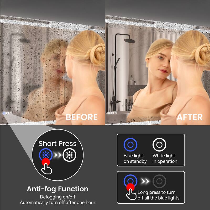 Clear Glass LED Vanity Mirror with Anti-Fog, Dimming and 3 Colors - 24” W x 36” H