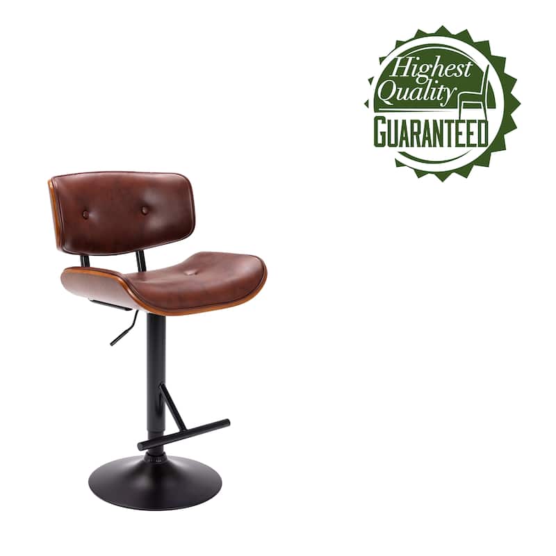 Porthos Home Cian Swivel Height Adjustable Faux Leather Mid-Century Bar Stool