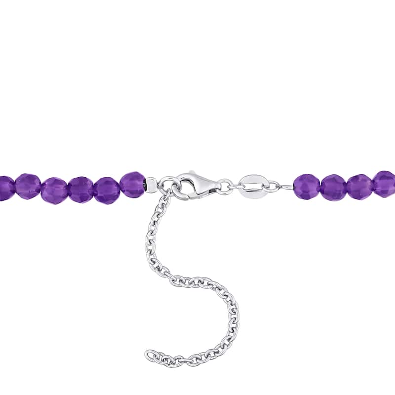 Miadora 15ct TGW Fancy-Cut Amethyst Facetted Bead Necklace in Sterling Silver-17+2 in.