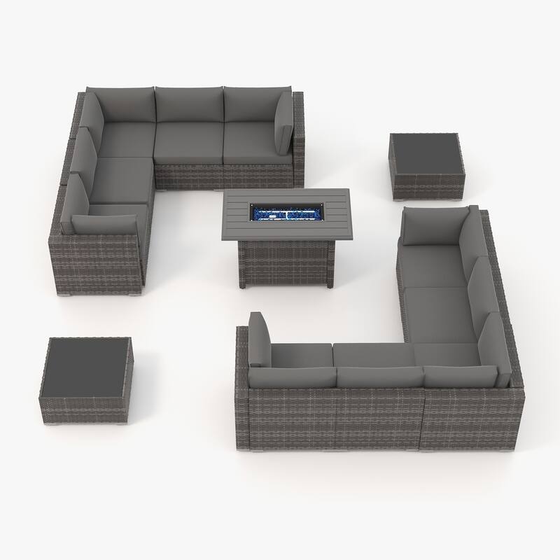 13 Piece Wicker Set Patio Sofa Furniture with Fire Pit And Table