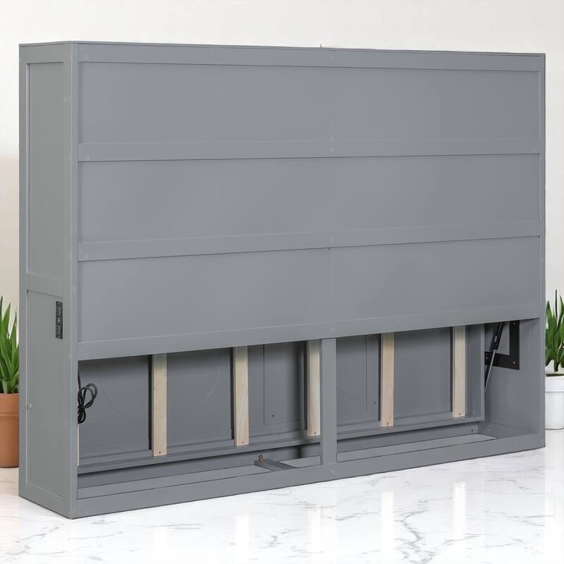 Full/Queen Size Wall Murphy Bed with Flexible Slats and Space-Saving Design
