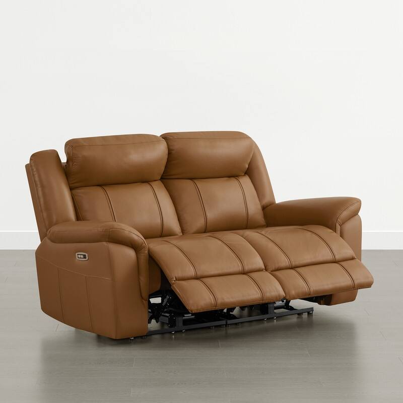 Spruce & Spring Genuine Leather Power Reclining Sofa with Optional Console & Flip-Down Table