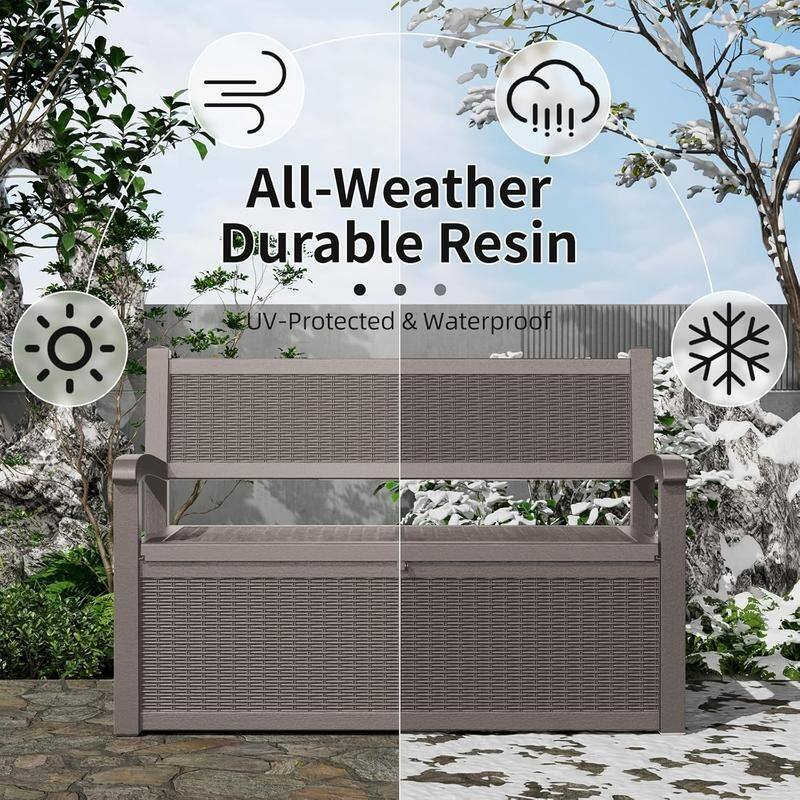 All-Weather Resin Storage Bench with Lockable Hidden Compartment - Rattan-Look Design, 500 lbs Capacity, 70-Gallon Storage