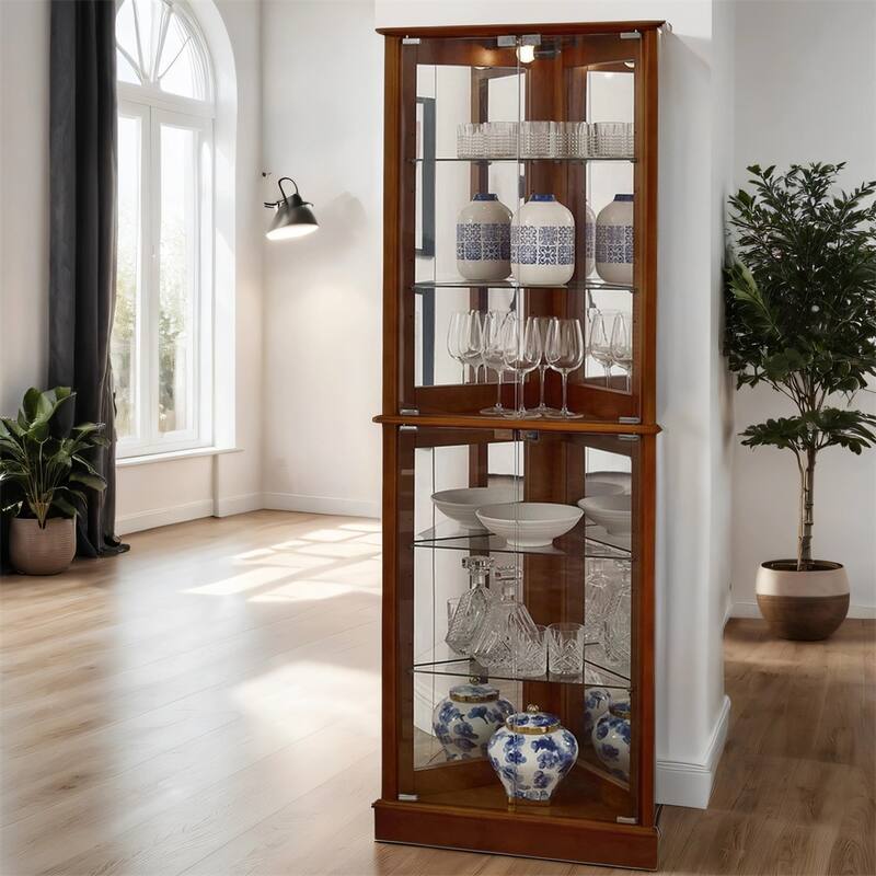 Lighted Display Cabinet with Adjustable Glass Shelves (No E26 Bulb)