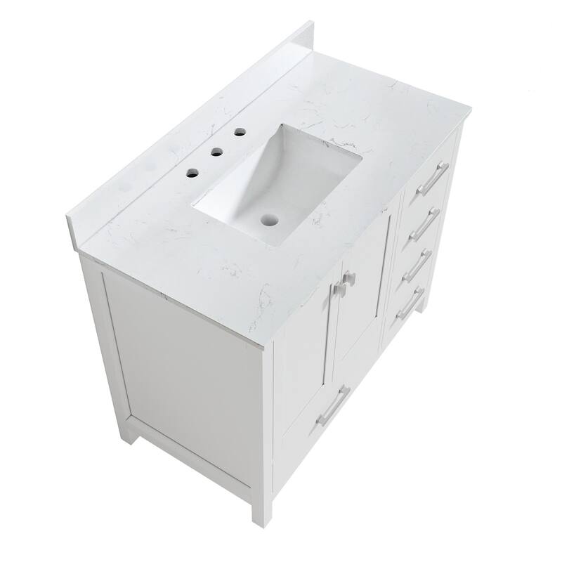 StarrySky 42 inch Undermount Single Sink Bathroom Vanity with Engineered Carrara Marble Top - 42 inch