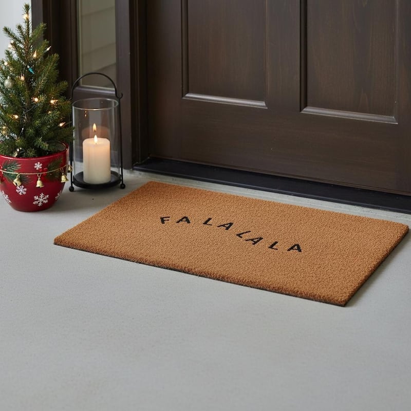 HomeRoots 24" X 36" Brown Christmas Fa La La Outdoor Coir Door Mat - 24.00' X '36.00 - 24.00' X '36.00