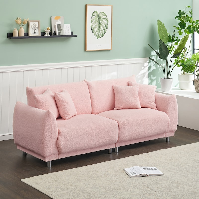 86.6" Teddy velvet large bread sofa with four pillows and hardware feet