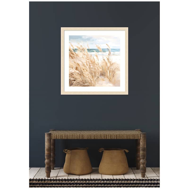 Kate and Laurel Framed Art Beige Beach Grass Near Traquil Beach by The Creative Bunch Studio
