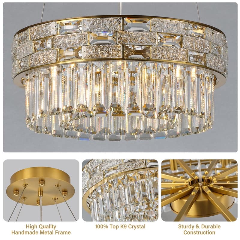 KAYLA Crystal Chandelier - Large K9 Crystal Pendant Light for High Ceilings, Entryway, Foyer, Dining Room & Living Room