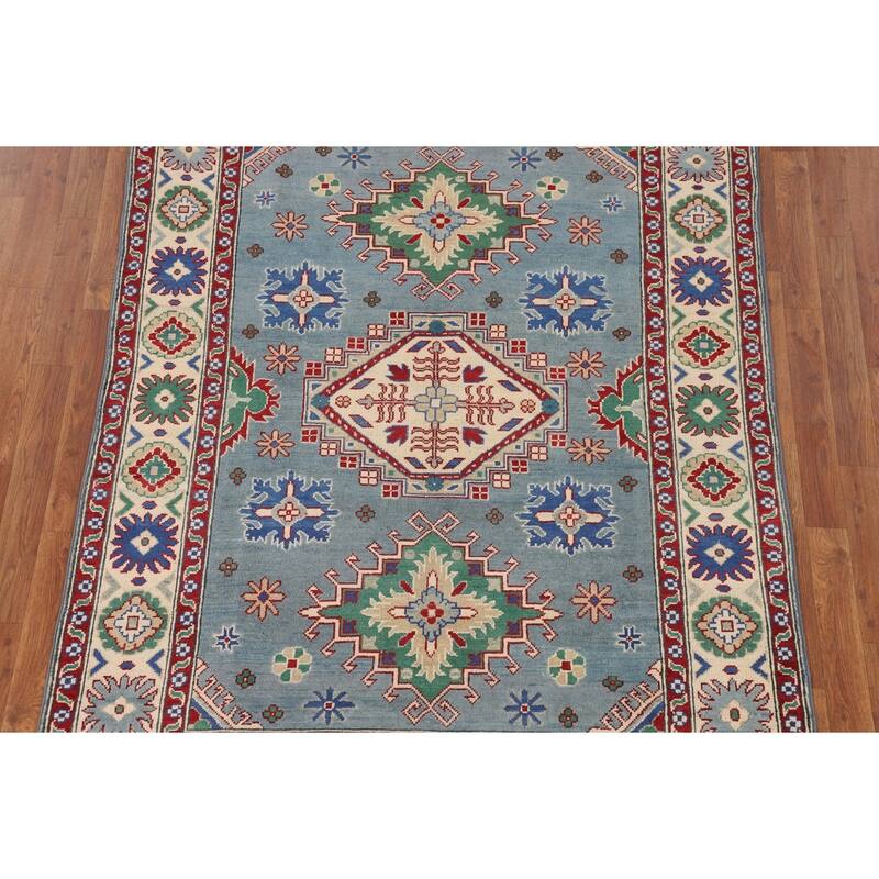 Light Blue Kazak Oriental Rug Hand-Knotted Living Room Wool Carpet - 4'10" x 6'7"