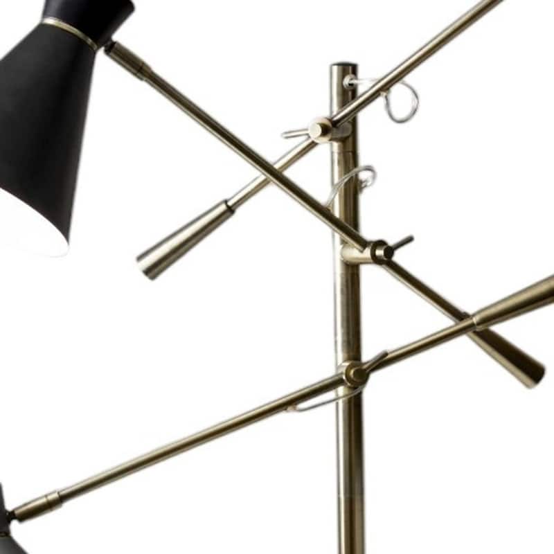 Brass Metal Floor Lamp with Black and White Iron Cone Shade Rotary Switch - 33” x 33” x 71” (D x W x H)