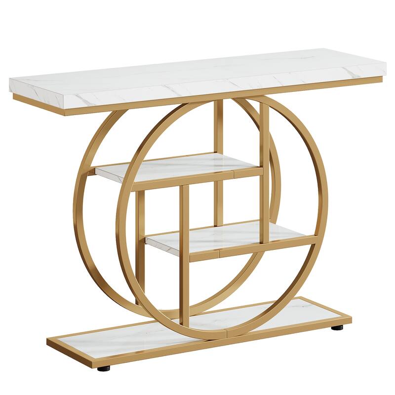 41.3" Industrial Console Table White & Gold Finish