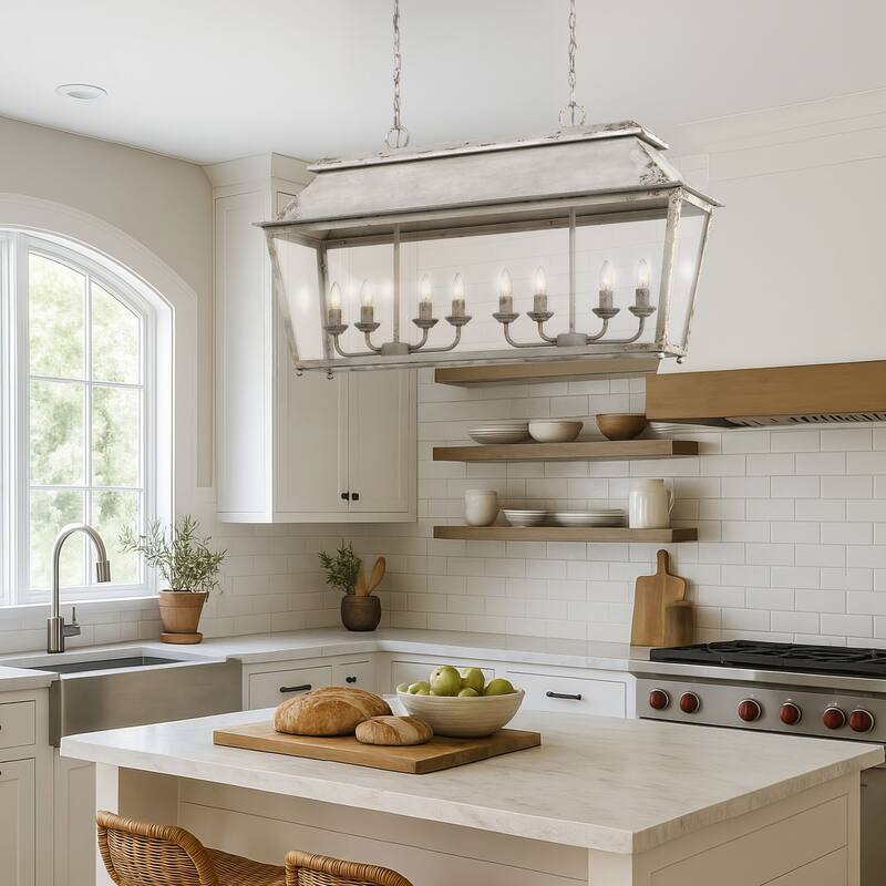 Golden Lighting Abingdon 8-light Island Light in Antique Ivory - Silver