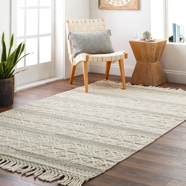 slide 2 of 7, Livabliss Kiriath Handmade Bohemian Stripe Wool Blend Area Rug Beige - 2' 3" x 3' 9"