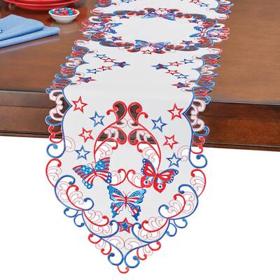 Embroidered Patriotic Butterflies Cut-Out Table Linens