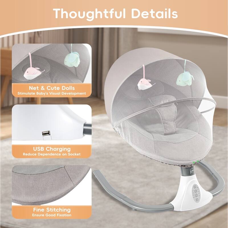 Lofn Electric Baby Bouncer Bluetooth Swing Chair Cradle Rocking Bassinet