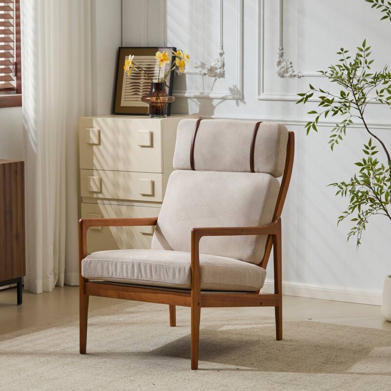 Roomfitters Mid Century Accent Armchair with Solid Wood Frame, High Back, Ergonomic Lounge Chair - Light Gray,Walnut