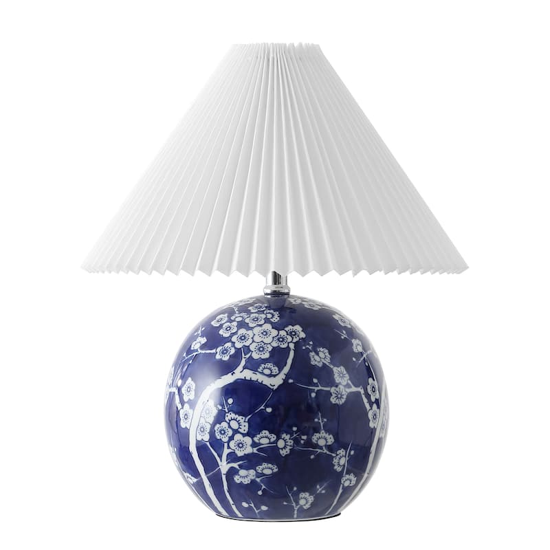 Alessio 19.5" Cottage Classic Chinoiserie Ceramic Orb LED Table Lamp with Pleated Shade, by JONATHAN Y