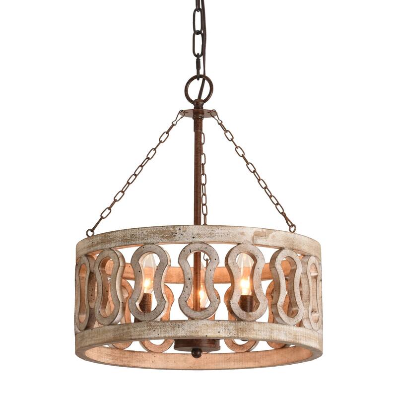 Cusp Barn 3-Light Farmhouse Candle Chandelier Rustic Drum Ceiling Pendant Light for Living Room