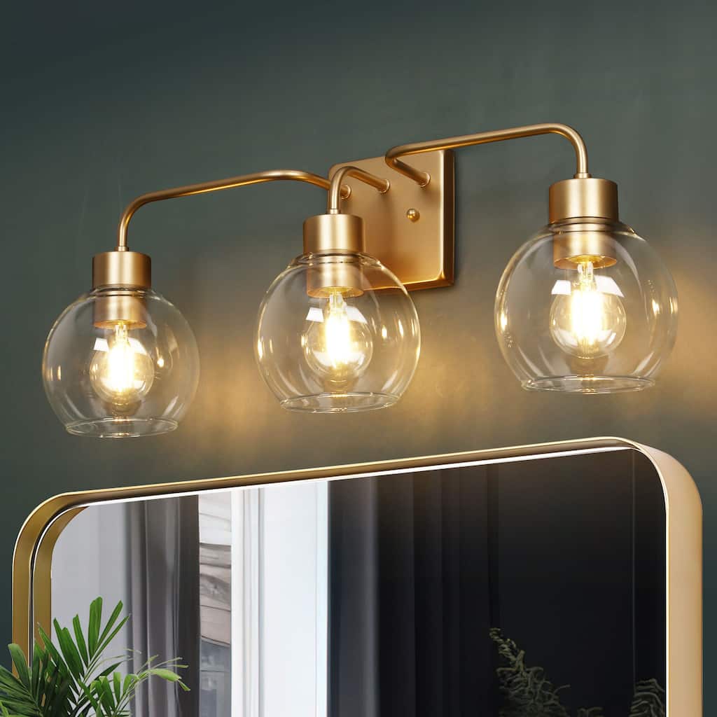 Black/Gold 3-Light Modern Farmhouse Bathroom Vanity Lights Glass Linear Wall Sconces - 24.5" L x 6" W x 9.5" H