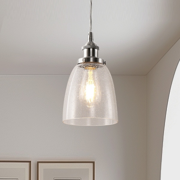 Single Head Brushed Nickel Pendant Light with Bubble Glass Shade E26 for Sleek Lighting Brushed Nickel 5.5 5.5 9.3