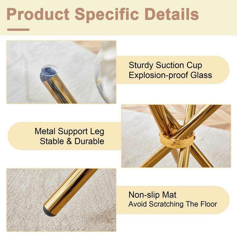 Roomfitters Clear Glass Dining Table for 4-6 with Ring-Shaped Silver Metal Legs for Kitchen or Work Space