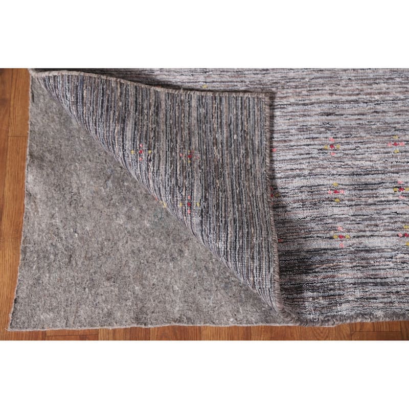 Striped Gabbeh Area Rug Hand-Knotted Wool Carpet - 7'10"x 9'10"