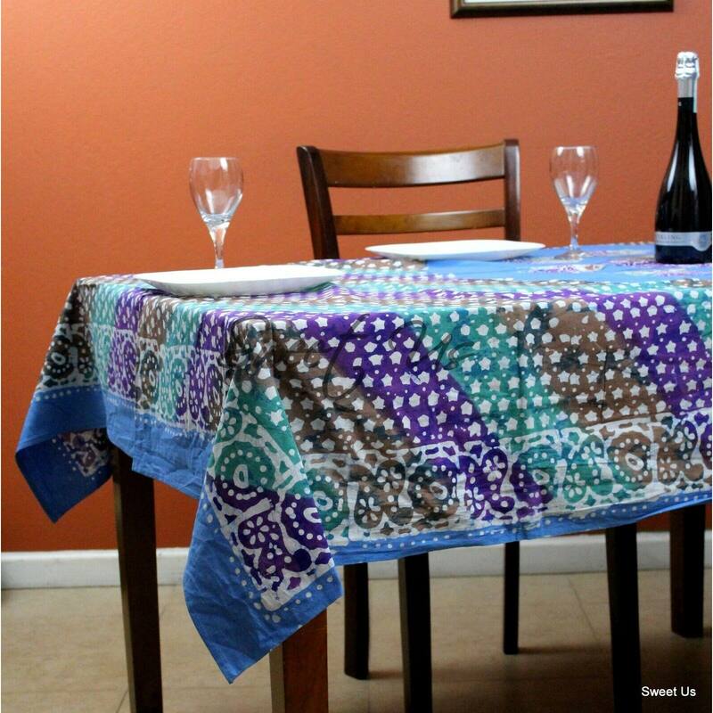 Cotton Batik Print Floral Tablecloth Rectangle - 58 x 90 in