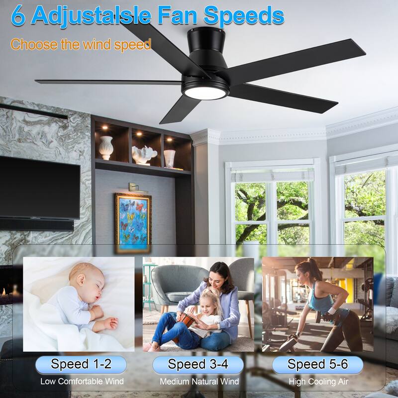 YUHAO AeroLite 48 in. Indoor White Low Profile Standard Ceiling Fan with Bright White Integrated LED Light Kit, Remote Included
