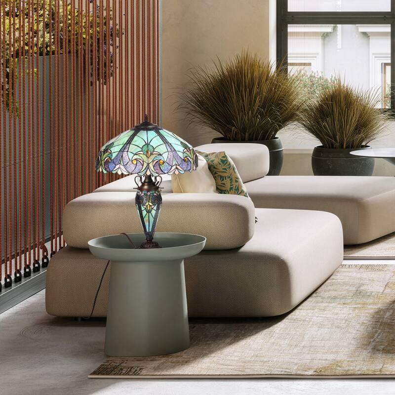 Halston River of Goods Double Lit Stained Glass 24.5-Inch Table Lamp - 18" X 18" X 24.5"