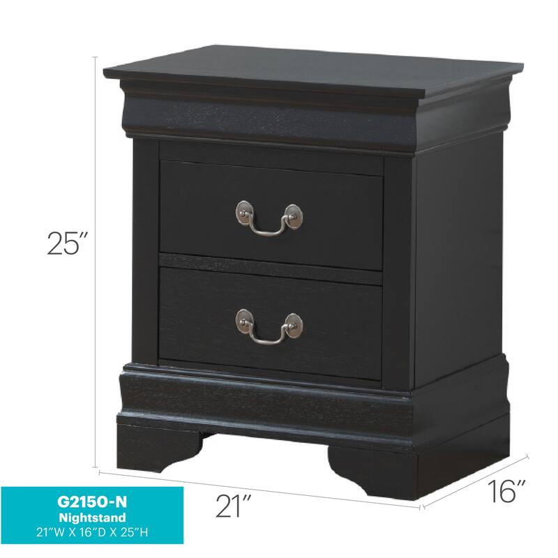 Black Nightstand 24x21x16 with Two Spacious Drawers, Compact Bedside Table for Bedroom Storage and Sleek Contemporary Look