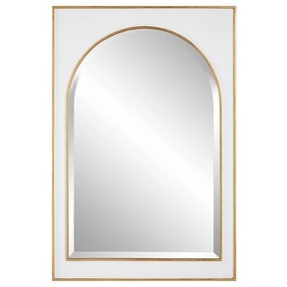Beveled Arch Wall Mirror with Raised Edges - 38" - White and Gold