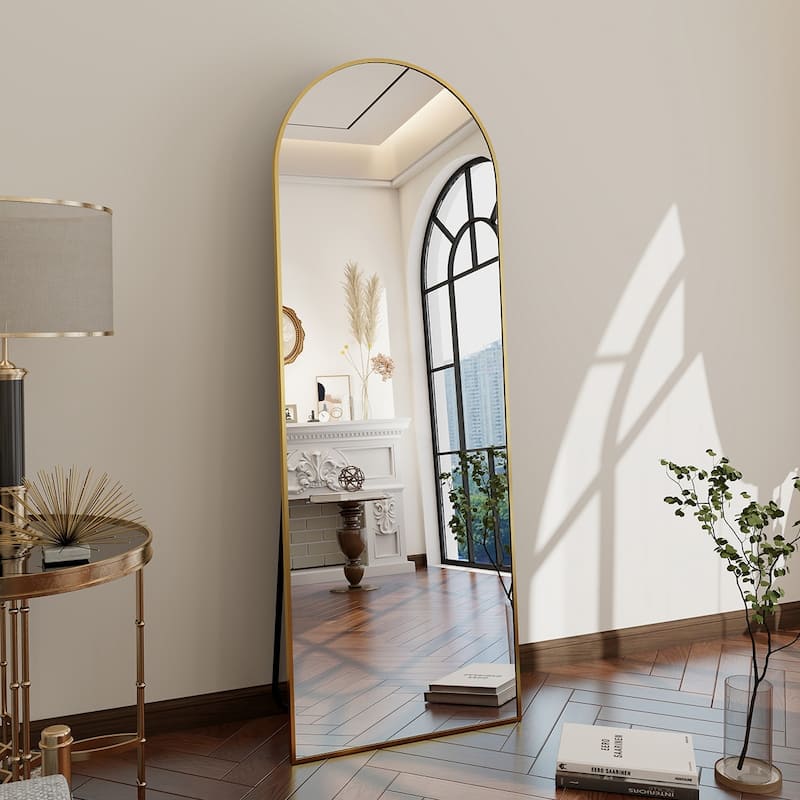 Arch Full Length Mirror Aluminum Alloy Framed Floor Mirror for Wall or Standing - 18x58 - Gold