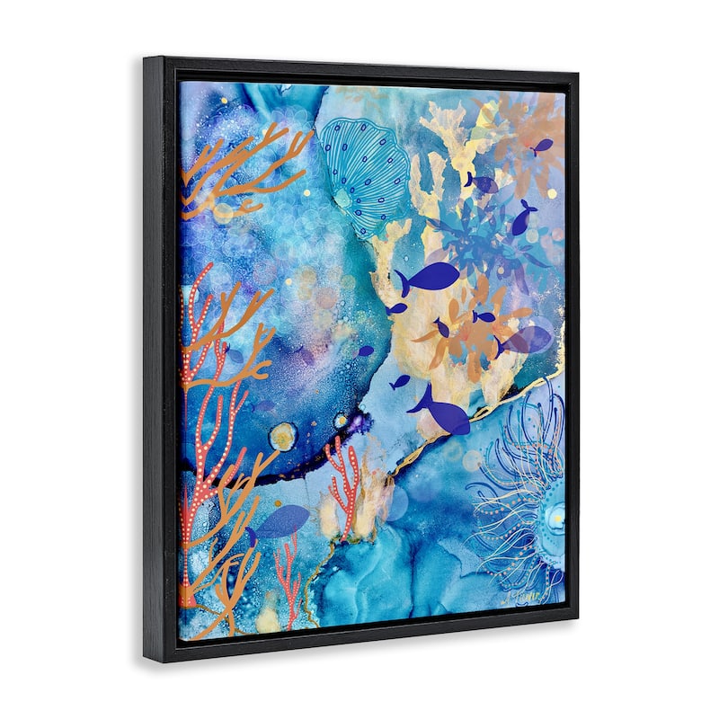 Stupell Coral & Sea Life Collage Framed Floater Canvas Wall Art Design By Amy Tieman