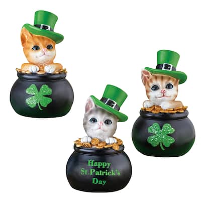 Playful St. Patrick's Day Cat Sitters - Set of 3 - 3.07 x 4.72 x 3.07