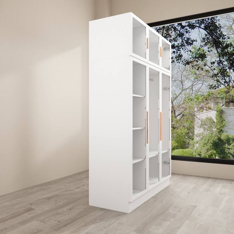 Glass Door Wardrobe Armoire Storage Closet with Light Display Cabinet