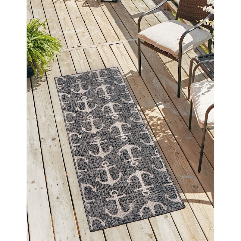 Outdoor Trisha Collection Area Rug - Charcoal - 2'x7'10"