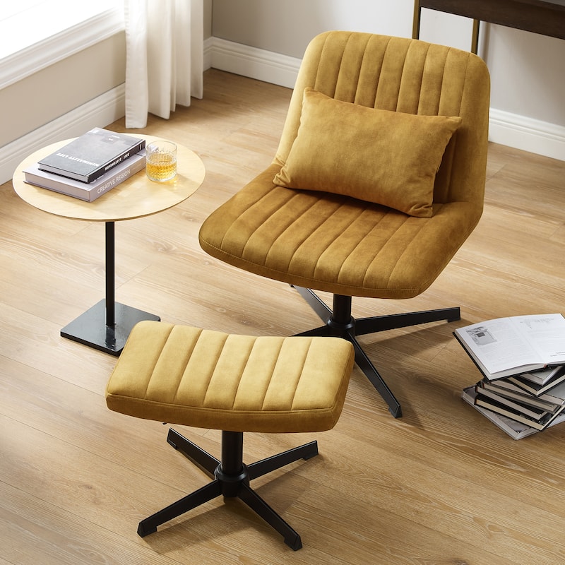 Art Leon Swivel and Adjustable Accent Chair with Ottoman - Fabric - Yello Brown