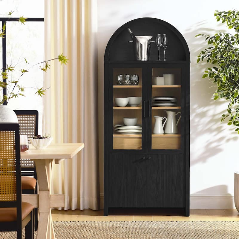 Evie Arched Tall Display Cabinet - Black Oak