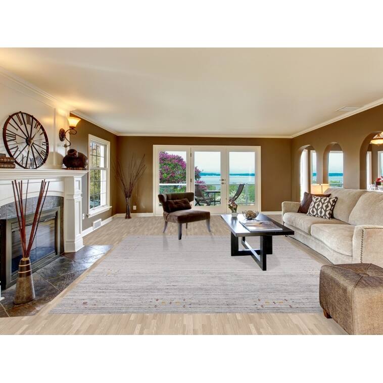 Silver Gray Striped Gabbeh Oriental Area Rug Handmade Wool Carpet - 9'0" x 12'0"