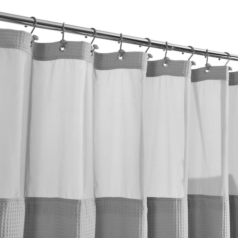 Cotton Blend Honeycomb Waffle Shower Curtain with Snap-in Liner