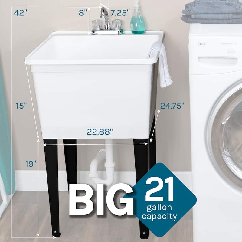 TEHILA 21-Gallon Utility Sink 22.88 in. W with 2-Knob Faucet