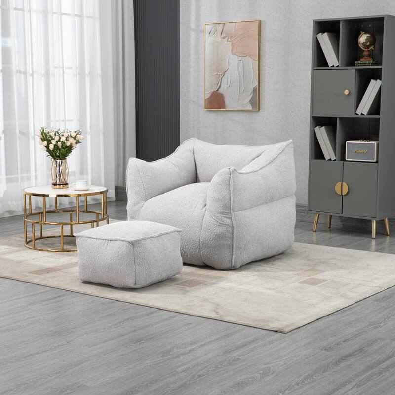 GDFStudio - COOLMORE Boucle Bean Bag Chair with Memory Foam Filling for Ultimate Comfort