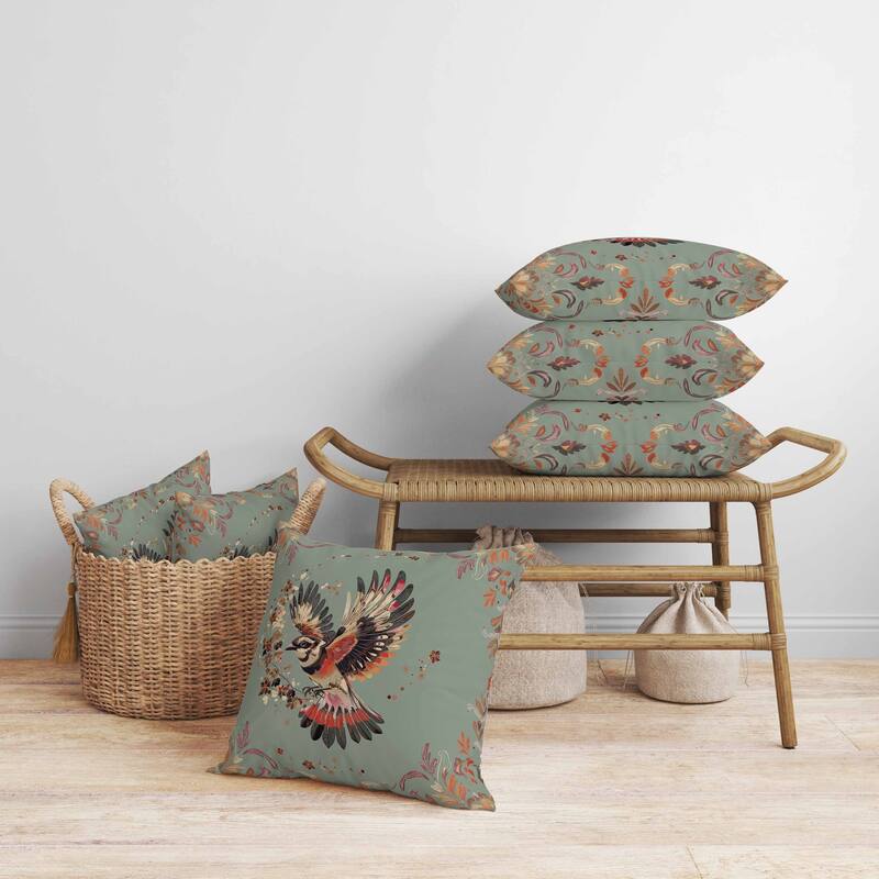 Blaze Bird Faux Suede Reversible Throw Pillow Mint and Orange